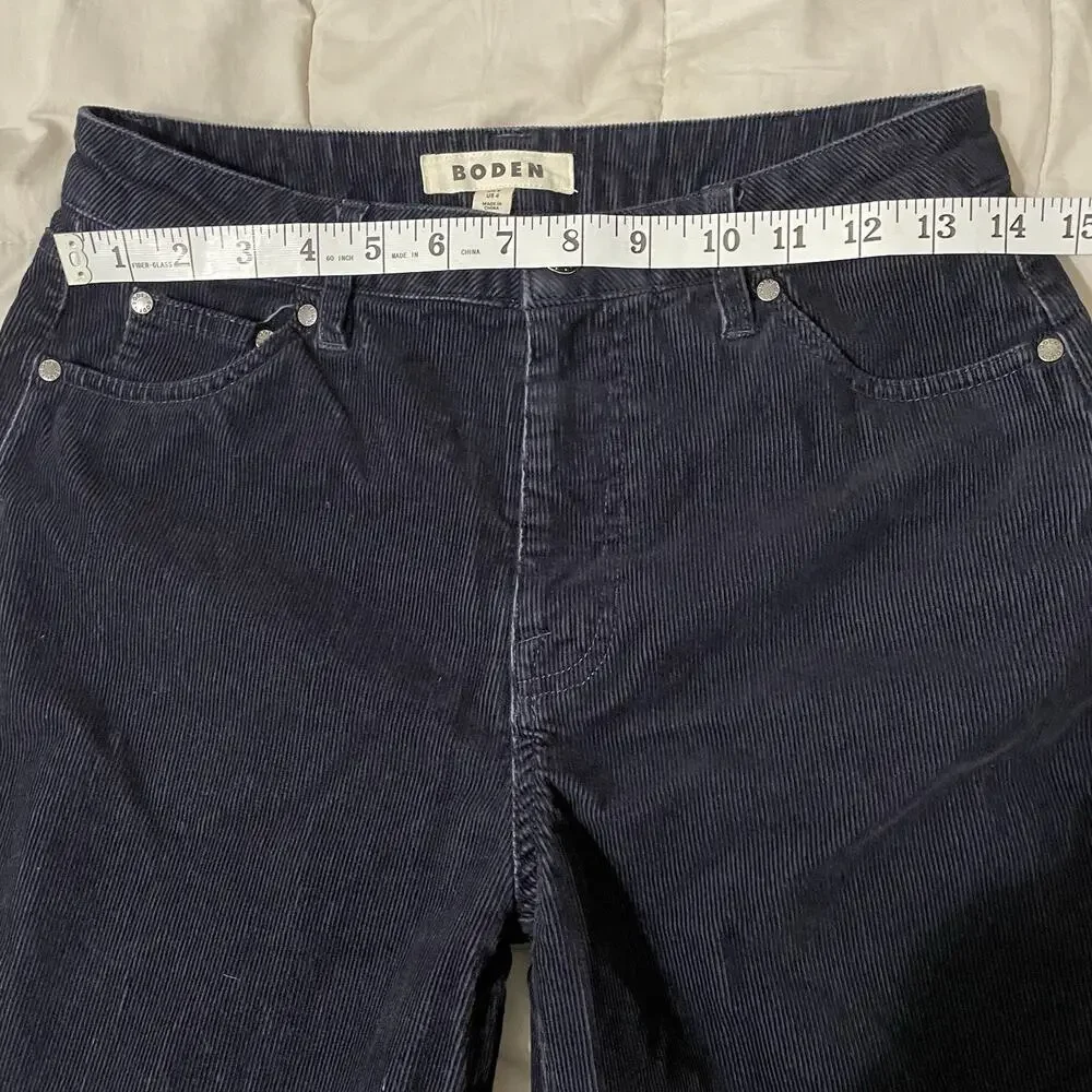 Boden 5 Pocket Cord Crop Jeans Size 4 Women Navy Blue Corduroy Wide Leg Preppy - Picture 4 of 10